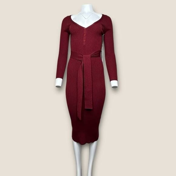 NWT | Bishop & Young | Henley Sweater Midi Dress | Currant | Small - Picture 13 of 14